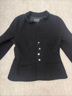 CHANEL Black Wool Signature Button Jacket